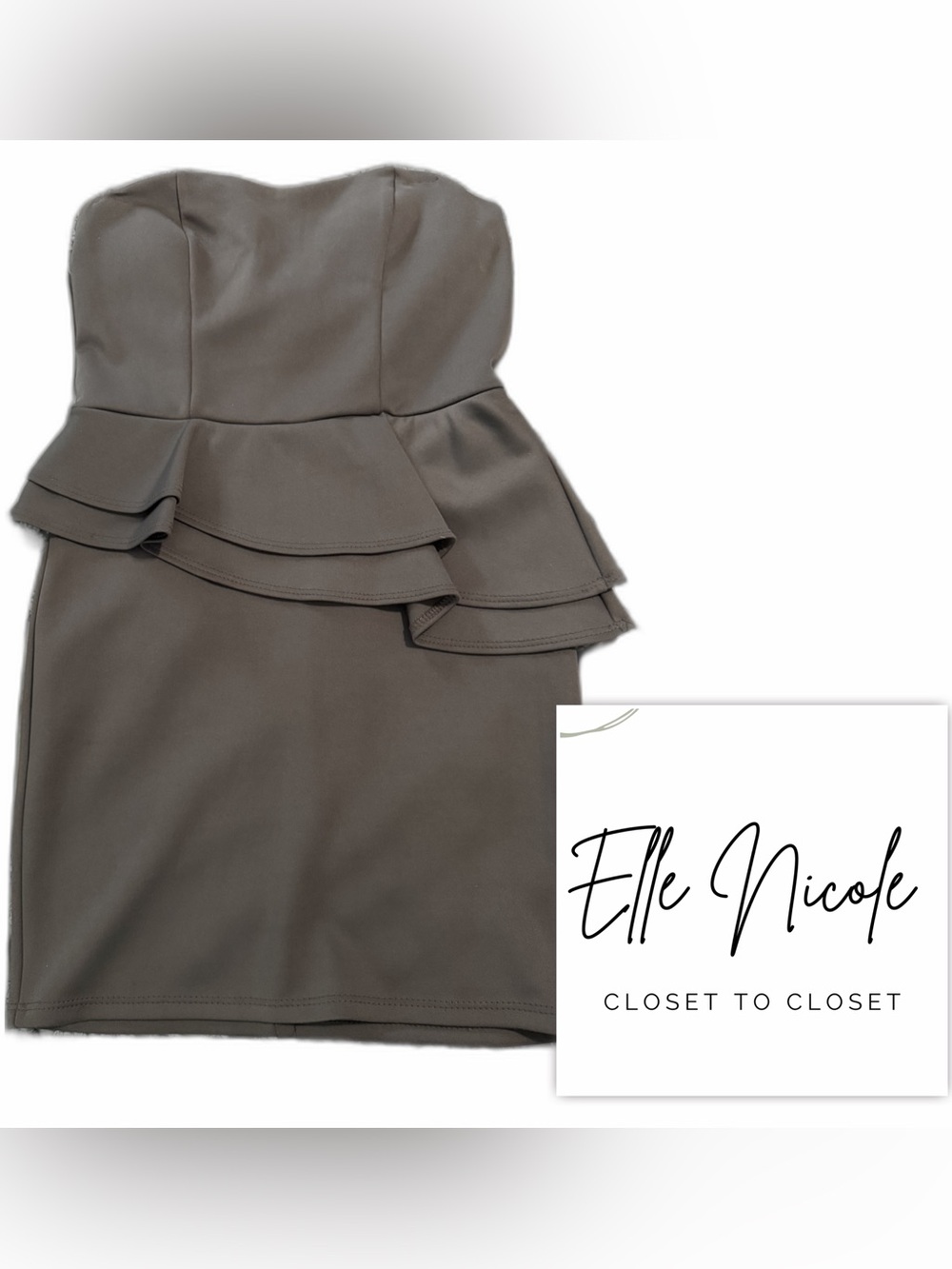 Brat Star Strapless Peplum Bodycon Dress in Taupe
